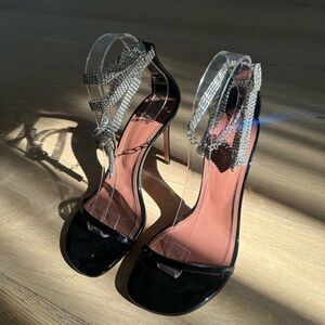 Amina Muaddi Giorgia Tanzanite Crystal Ankle Wrap Sandals